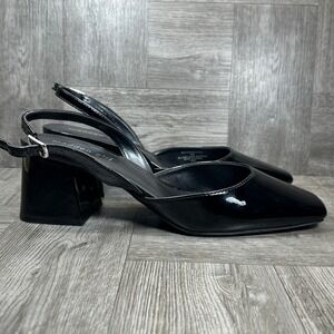 Madden Girl Slingback Pumps Womens 9 Black Patent Square Toe Block Heel NEW